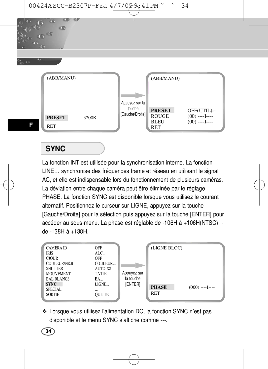 Samsung SCC-B2303(P), SCC-B2003P user manual Phase, Special RET Sortie Quitte 