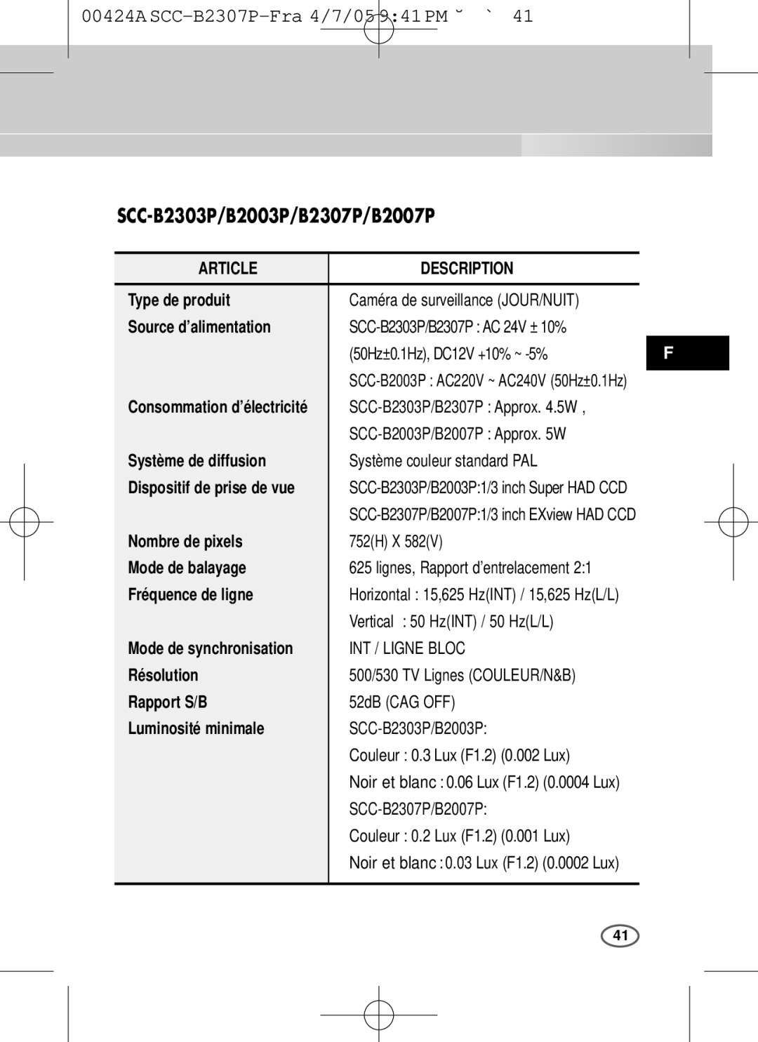 Samsung SCC-B2003P, SCC-B2303(P) user manual Type de produit, Système de diffusion, Mode de balayage 