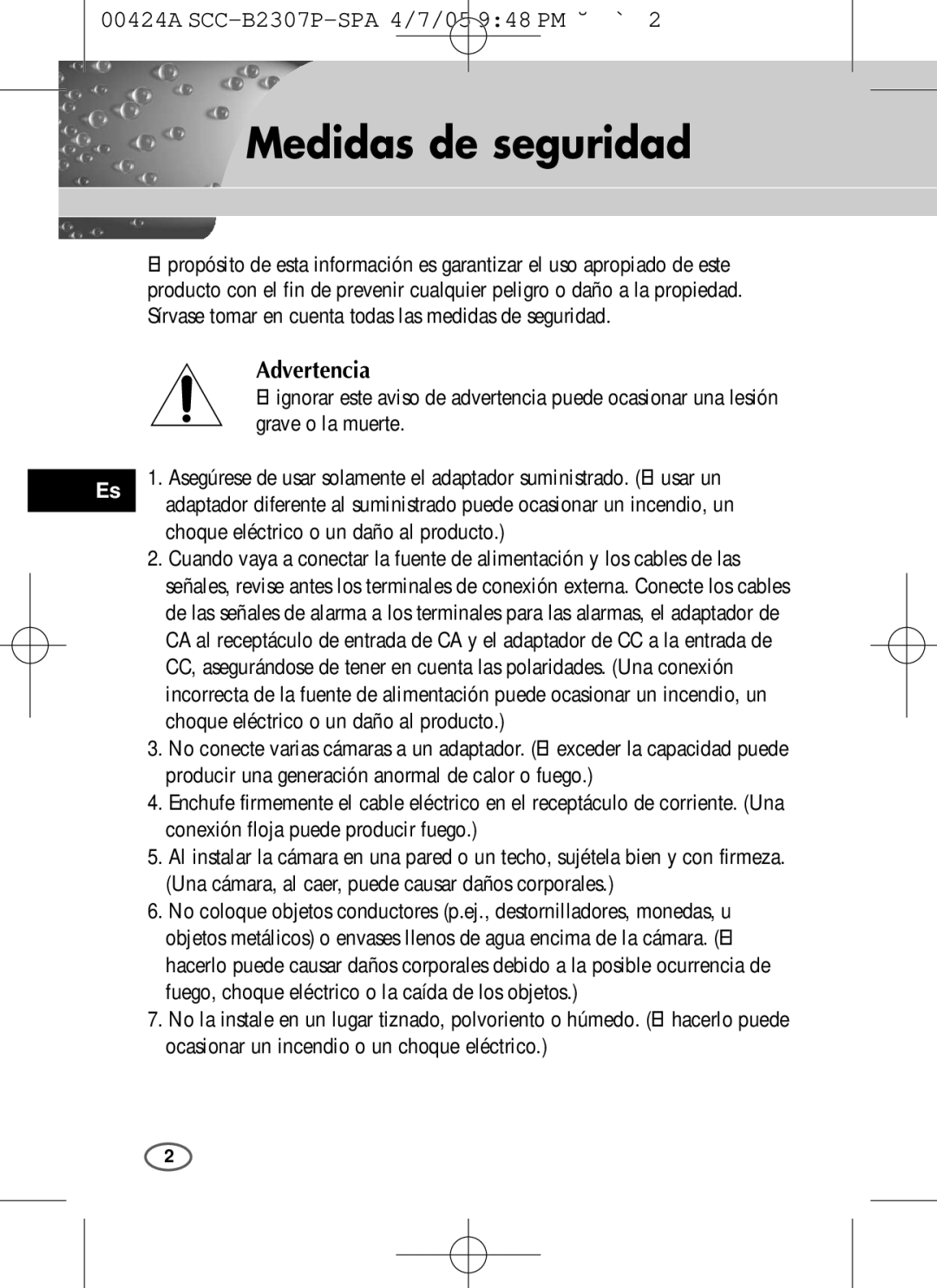 Samsung SCC-B2303(P), SCC-B2003P user manual Medidas de seguridad 