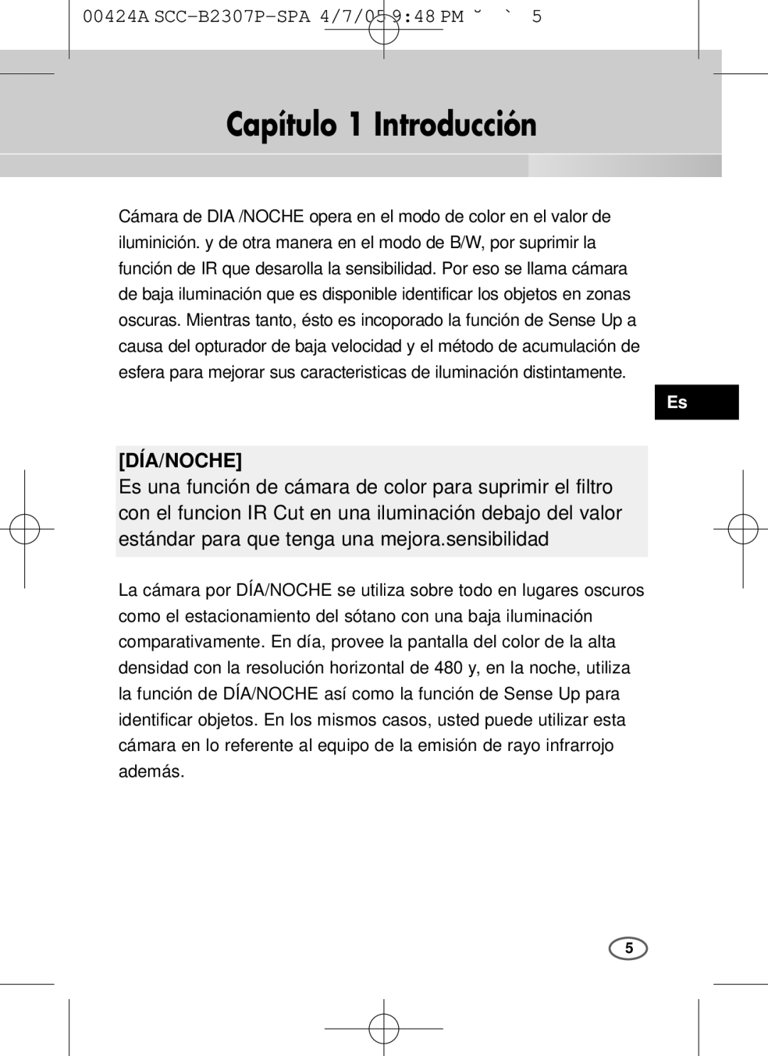 Samsung SCC-B2003P, SCC-B2303(P) user manual Capítulo 1 Introducción, Día/Noche 