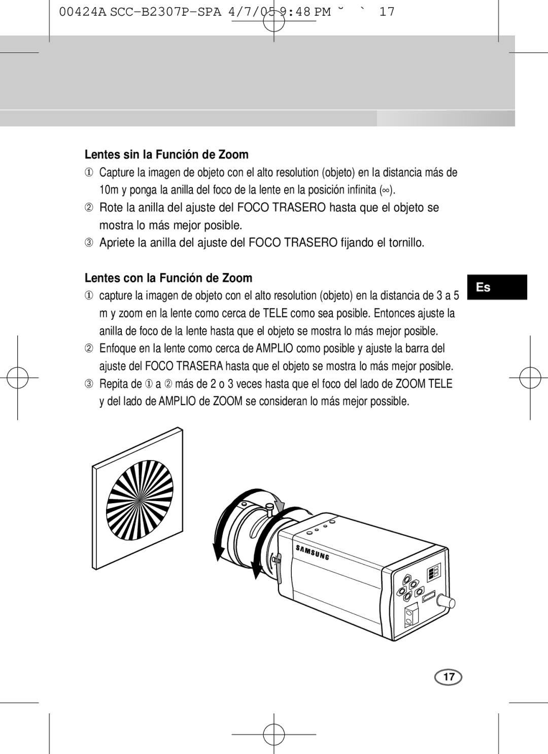 Samsung SCC-B2003P, SCC-B2303(P) user manual Lentes sin la Función de Zoom, Lentes con la Función de Zoom 