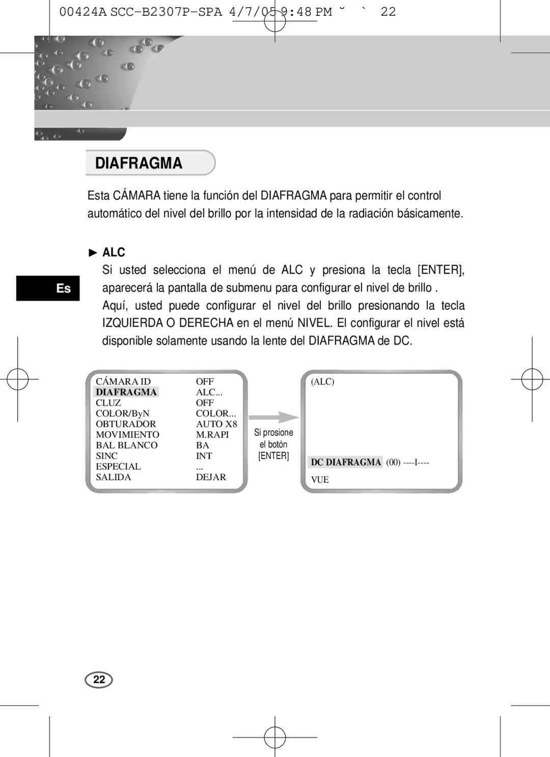 Samsung SCC-B2303(P), SCC-B2003P user manual Diafragma 