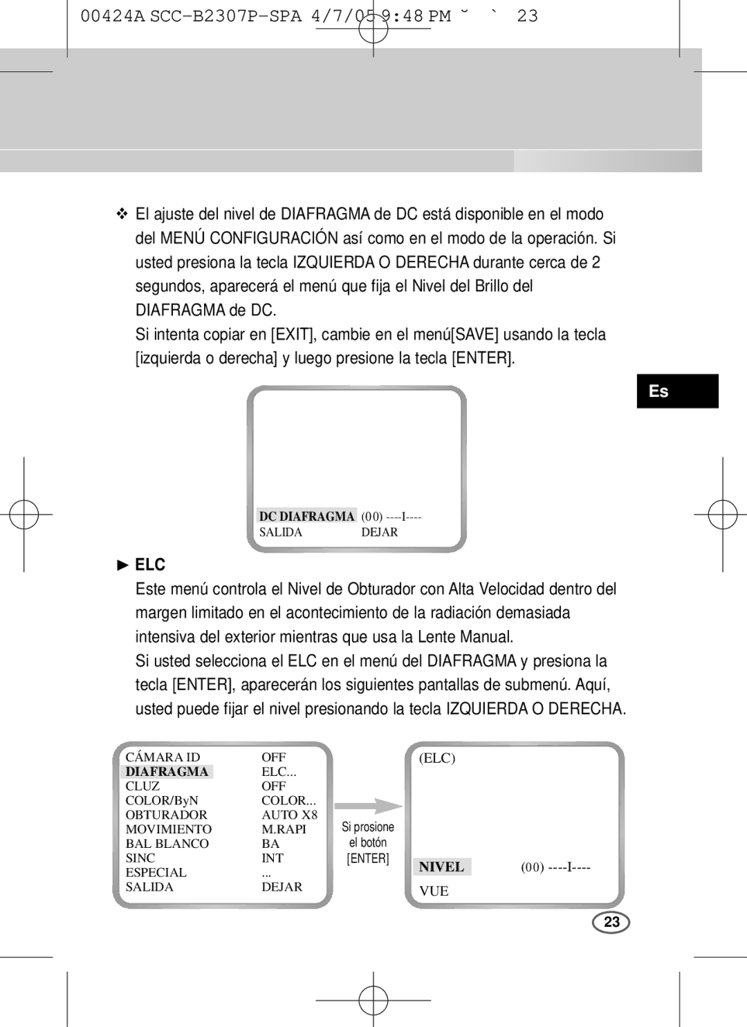 Samsung SCC-B2003P, SCC-B2303(P) user manual Nivel 