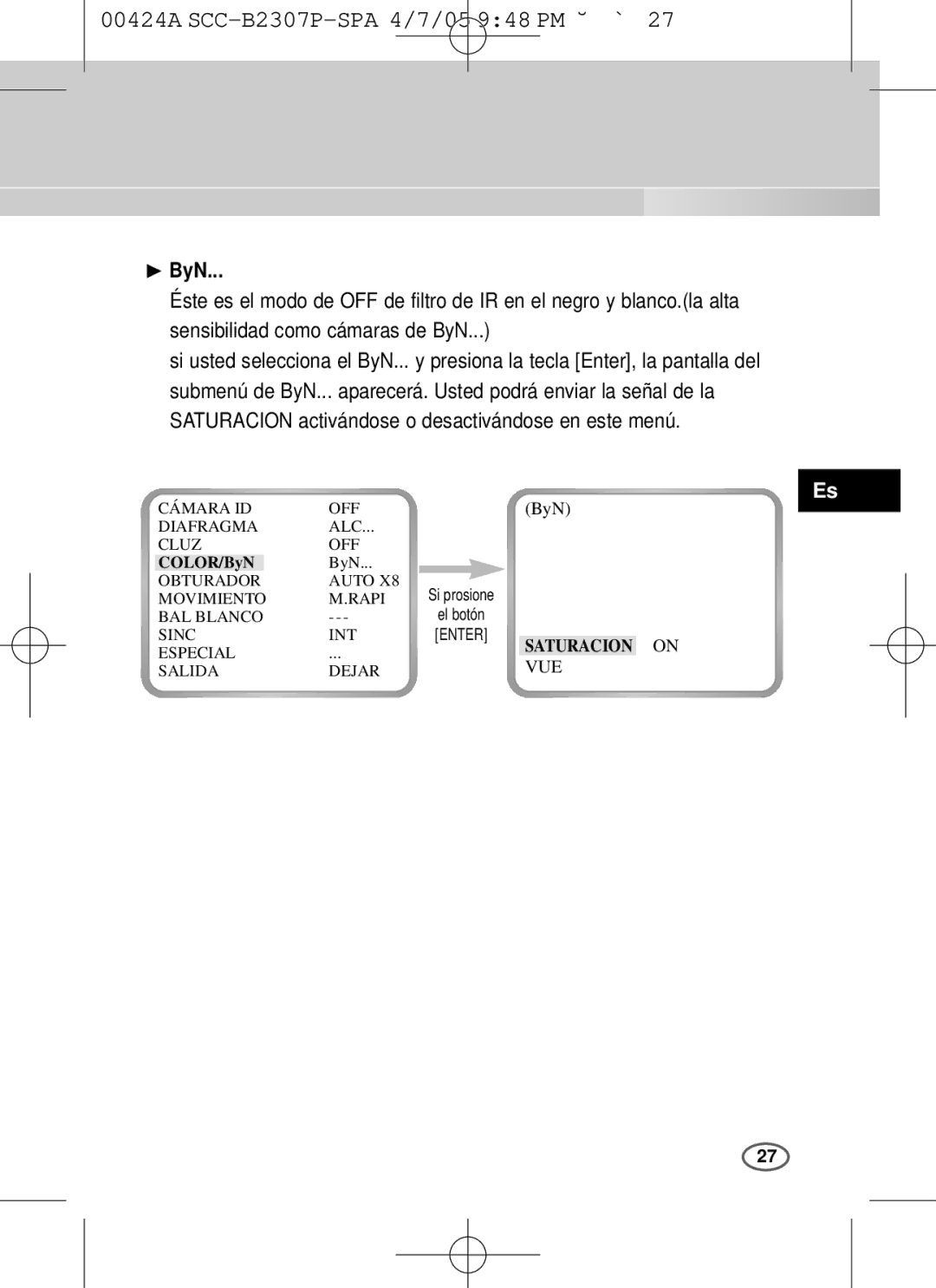 Samsung SCC-B2003P, SCC-B2303(P) user manual ❿ ByN, Saturacion 