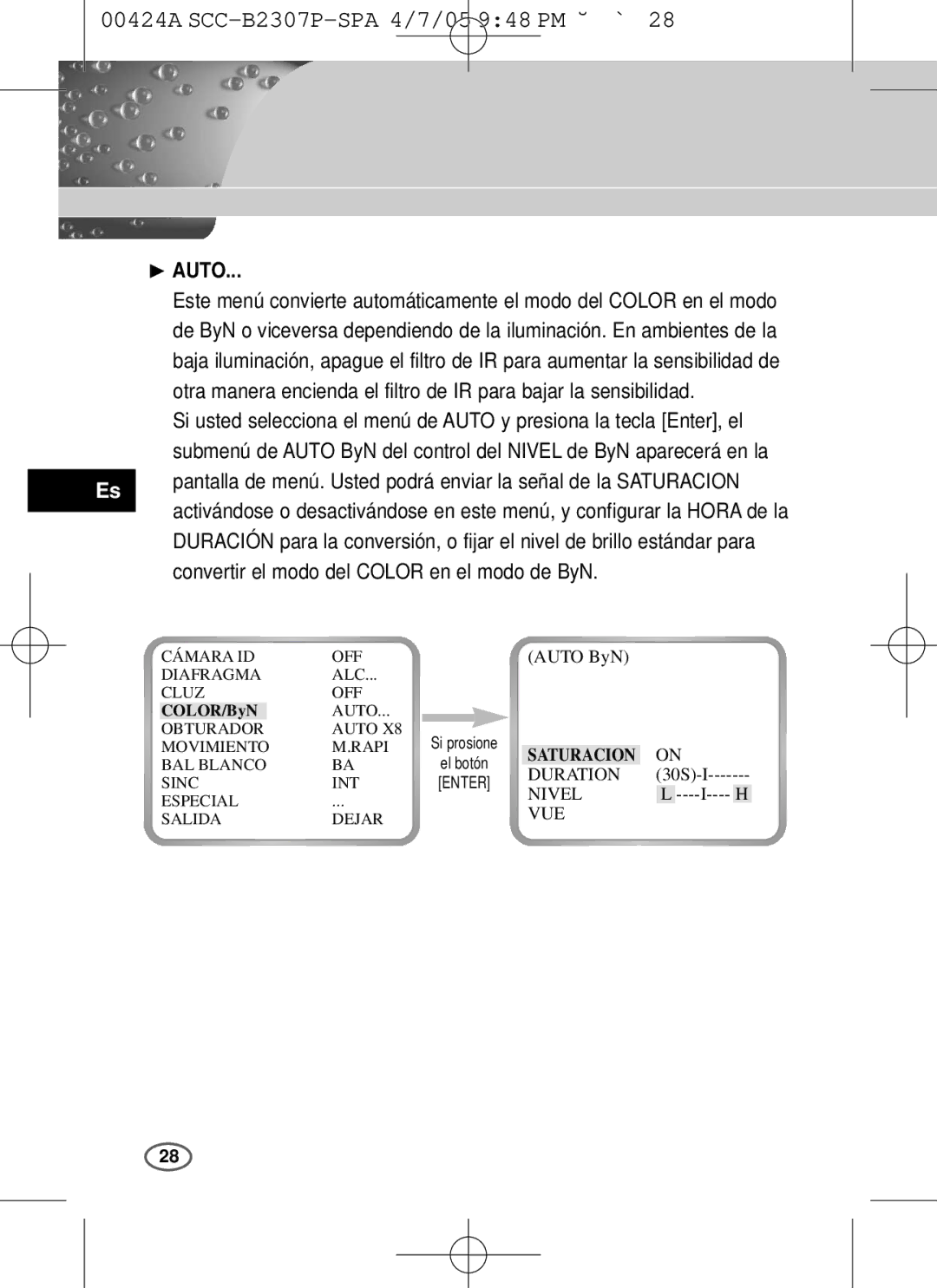 Samsung SCC-B2303(P), SCC-B2003P user manual Nivel 