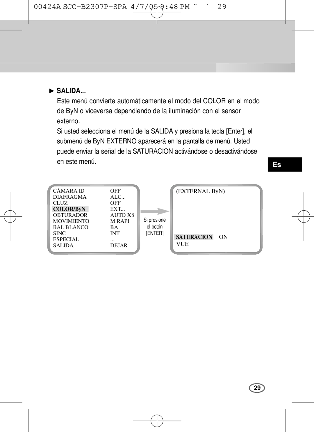 Samsung SCC-B2003P, SCC-B2303(P) user manual ❿ Salida, En este menú 