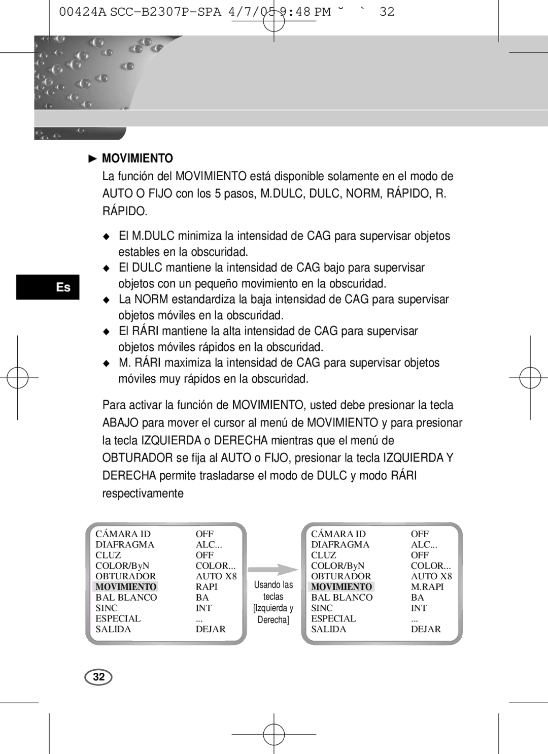 Samsung SCC-B2303(P), SCC-B2003P user manual ❿ Movimiento 