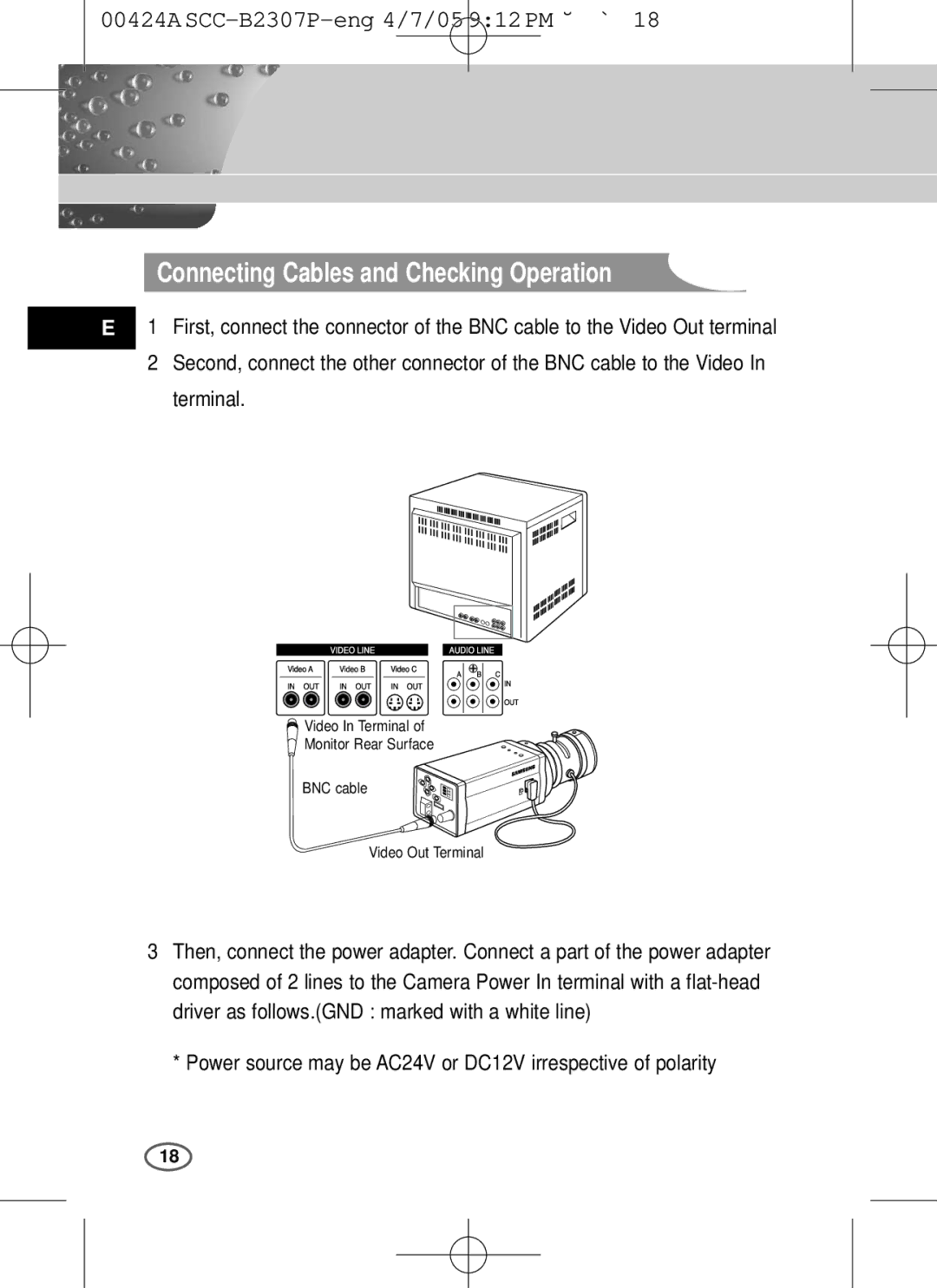 Samsung SCC-B2303(P), SCC-B2003P user manual Connecting Cables and Checking Operation, Terminal 