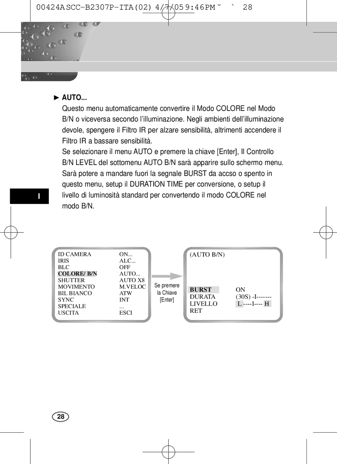 Samsung SCC-B2303(P), SCC-B2003P user manual Auto B/N 