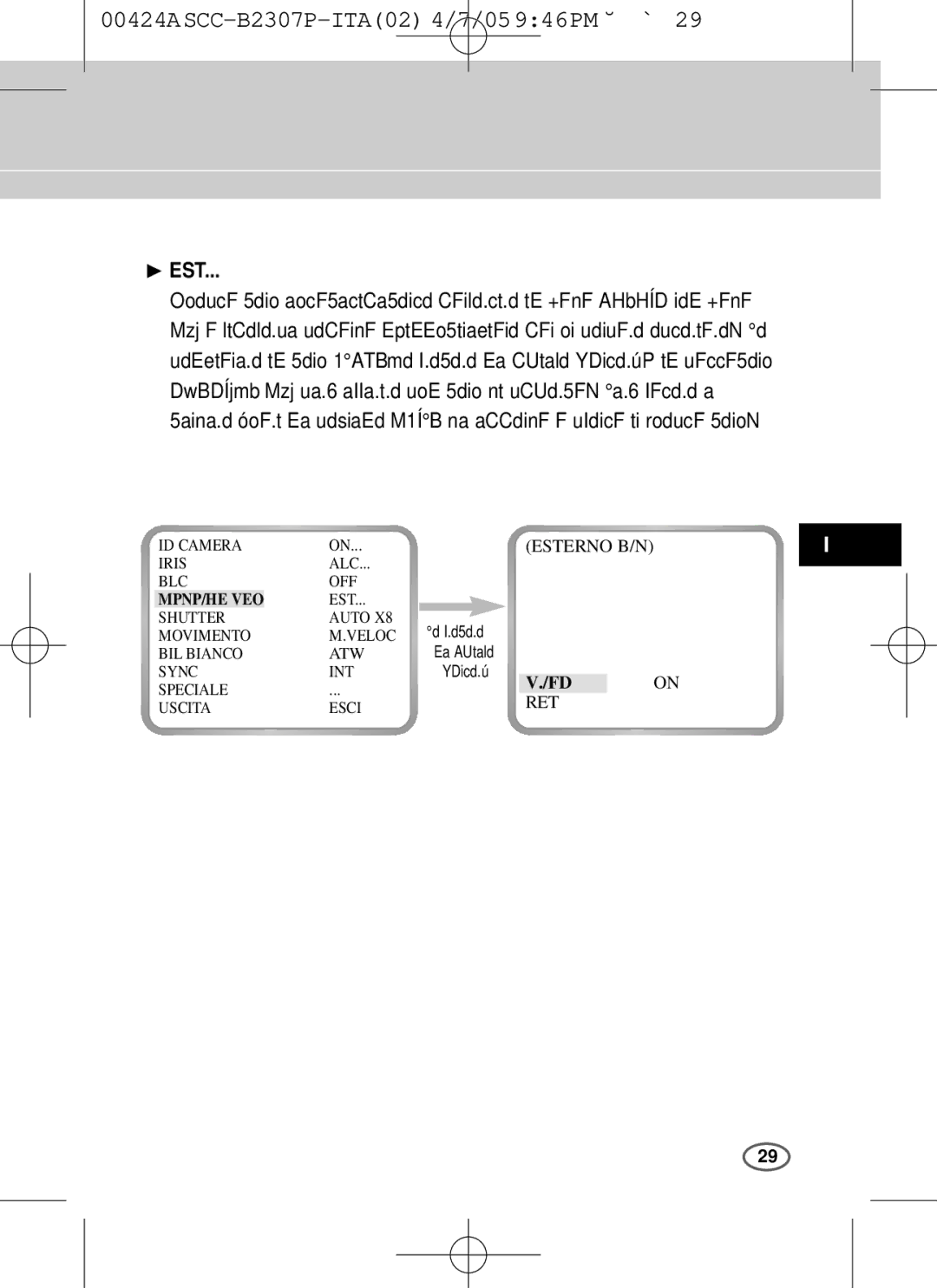 Samsung SCC-B2003P, SCC-B2303(P) user manual ❿ EST, Esterno B/N 