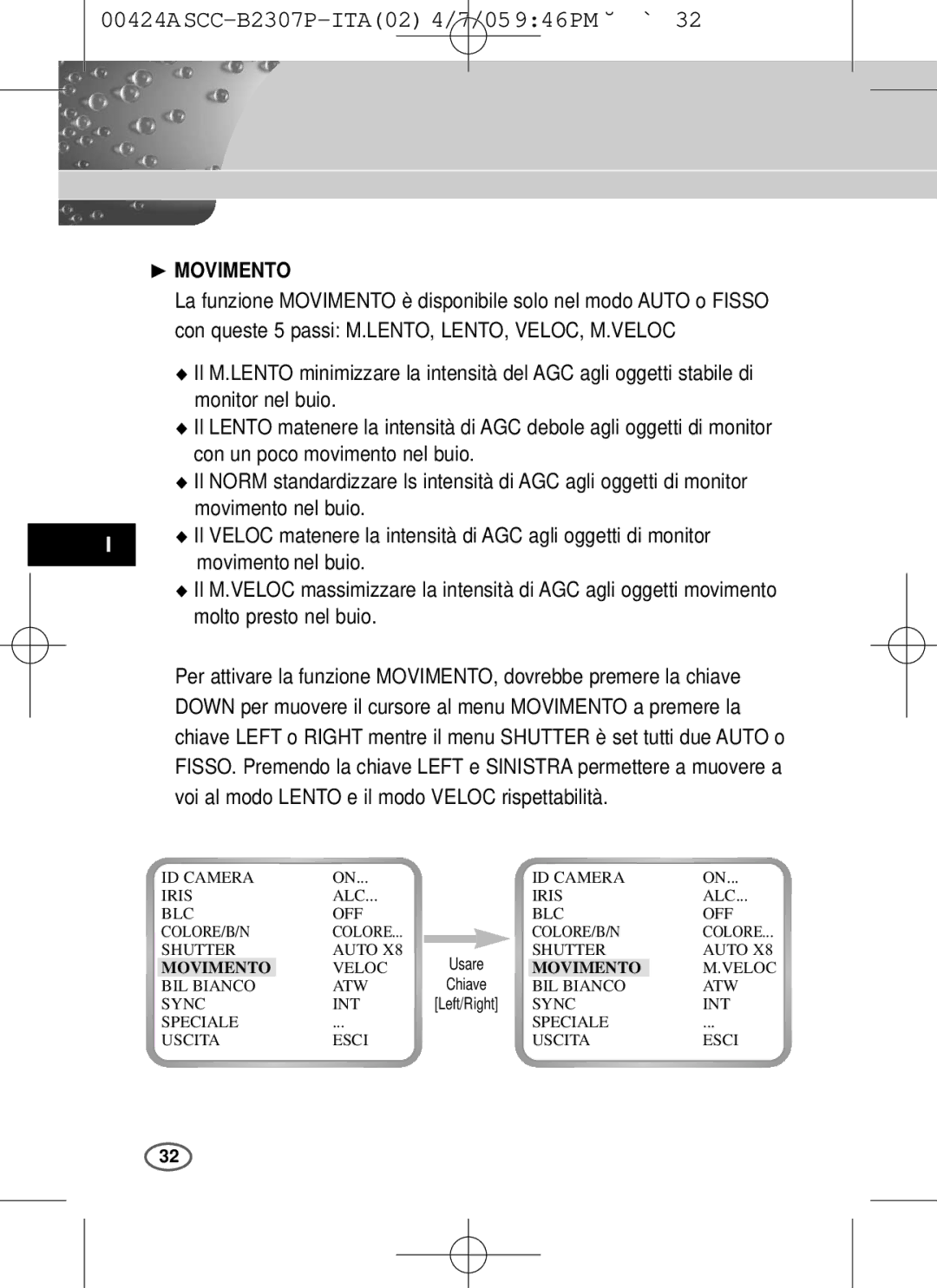 Samsung SCC-B2303(P), SCC-B2003P user manual ❿ Movimento 