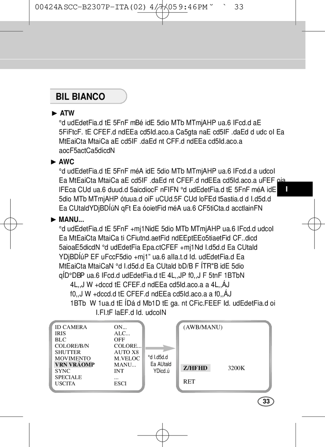 Samsung SCC-B2003P, SCC-B2303(P) user manual BIL Bianco 