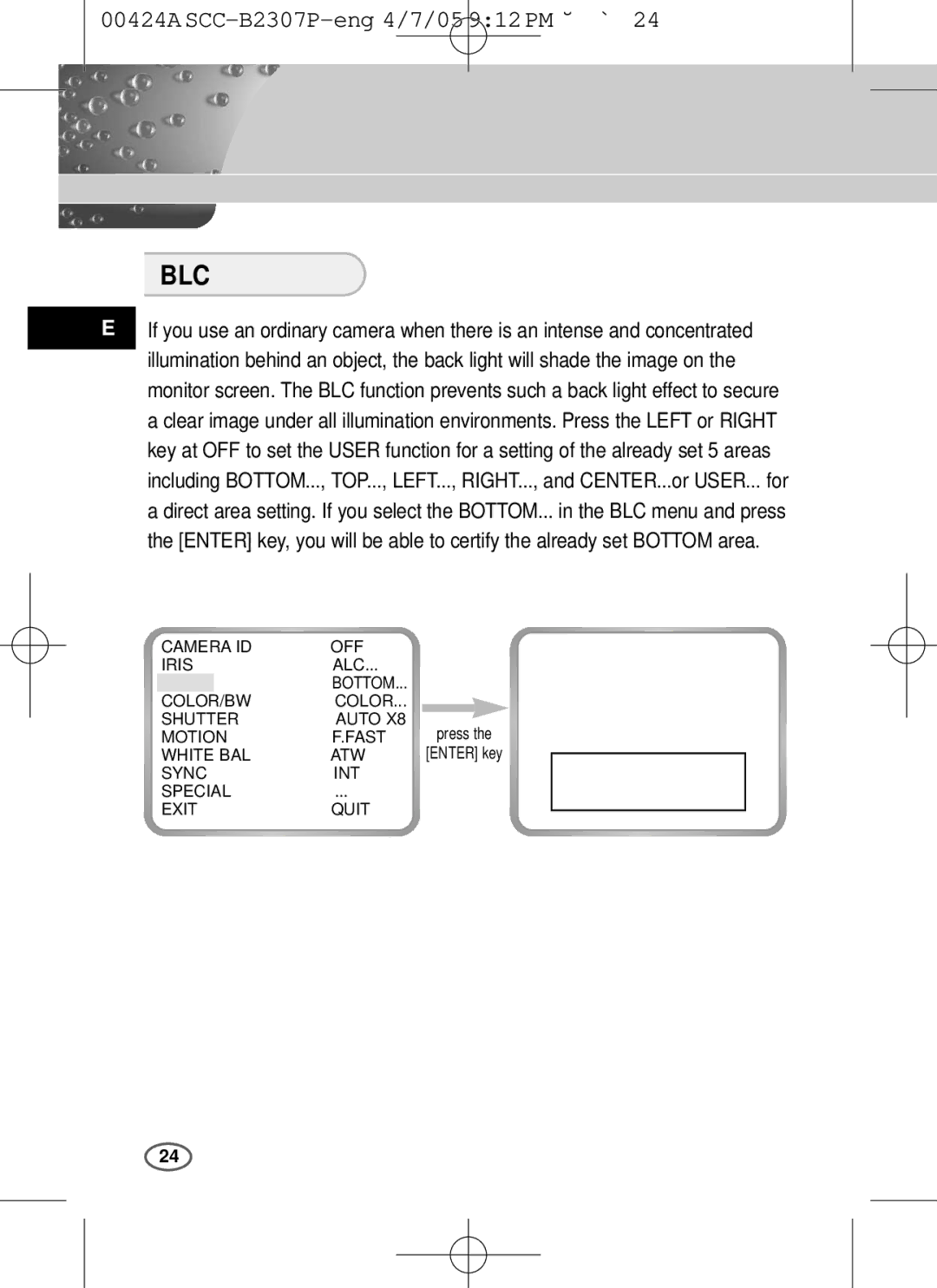 Samsung SCC-B2303(P), SCC-B2003P user manual Blc 