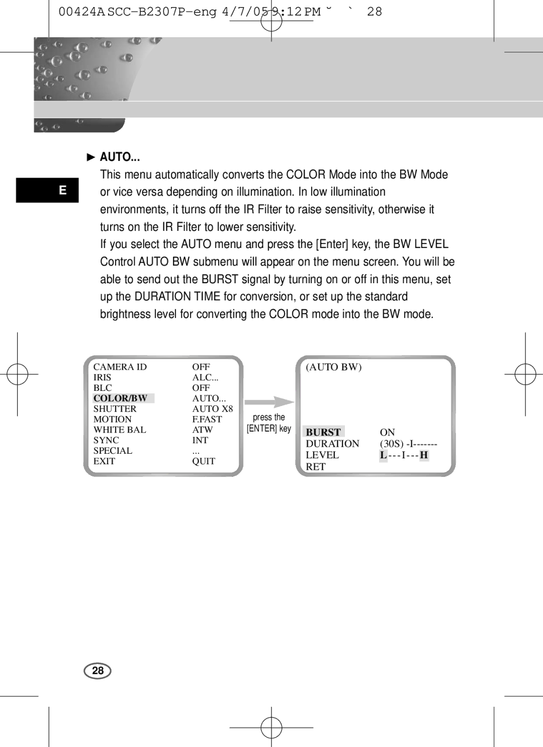 Samsung SCC-B2303(P), SCC-B2003P user manual ❿ Auto 