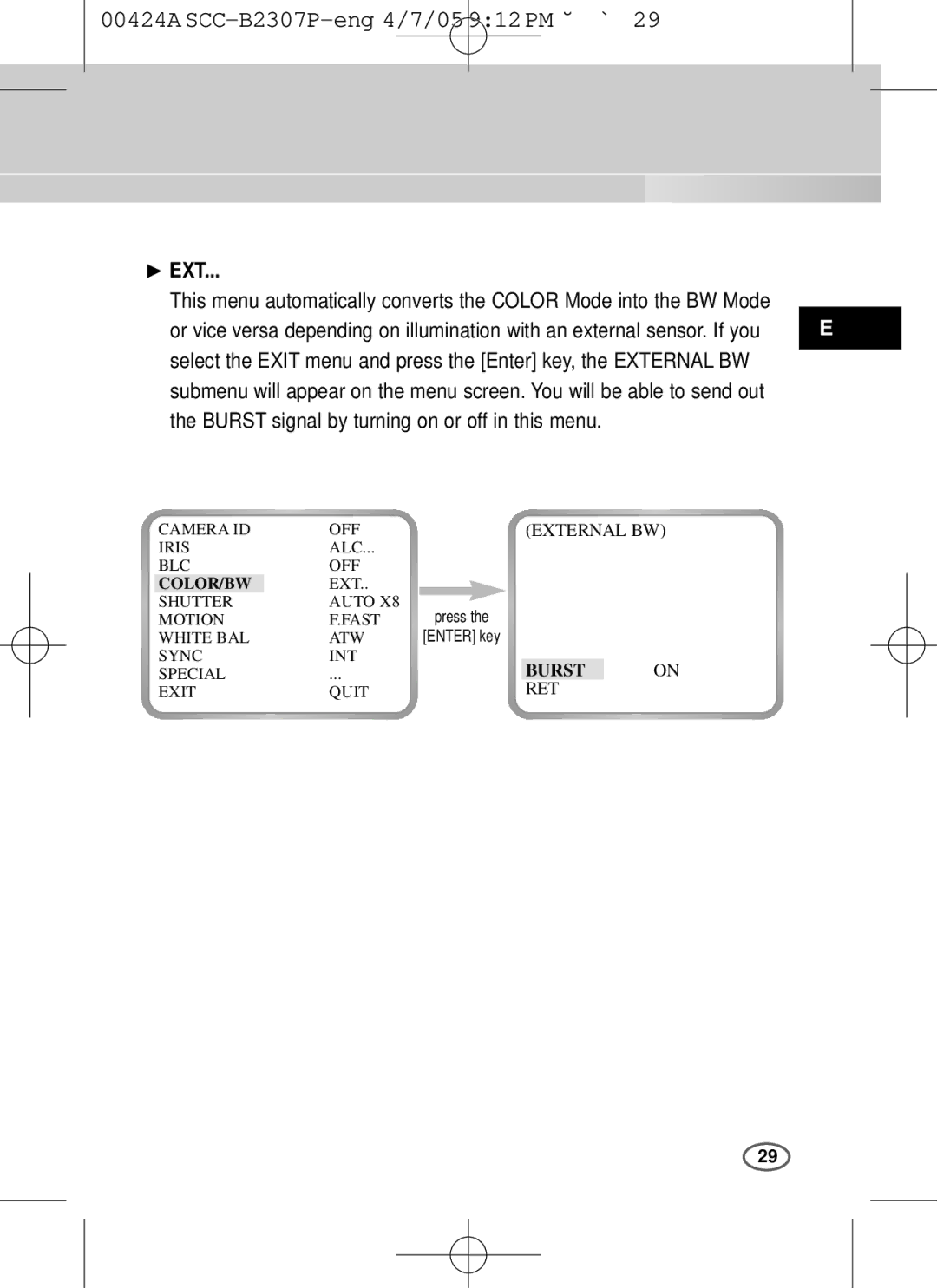 Samsung SCC-B2003P, SCC-B2303(P) user manual ❿ EXT 