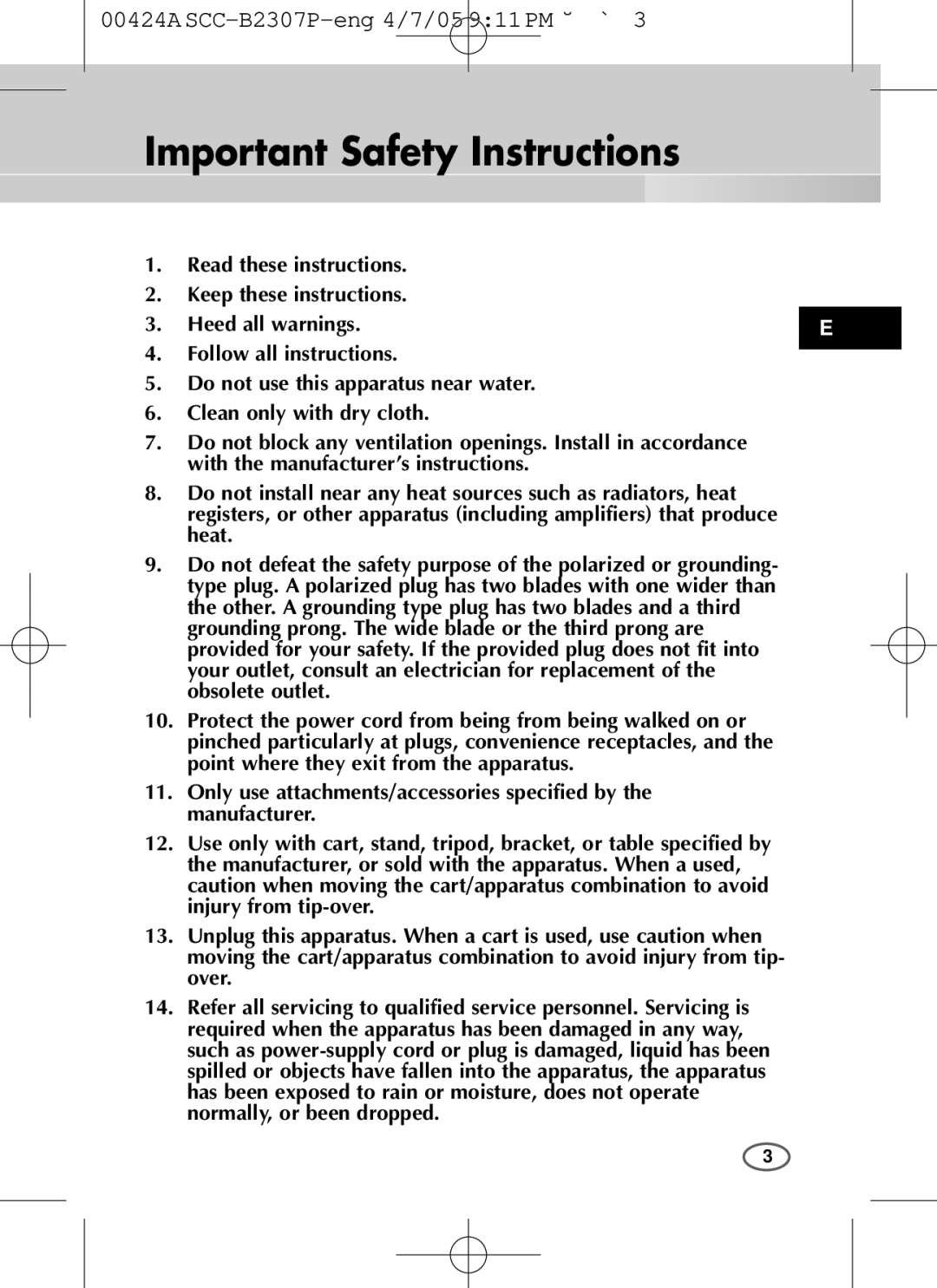 Samsung SCC-B2003P, SCC-B2303(P) user manual Important Safety Instructions, Heed all warnings 