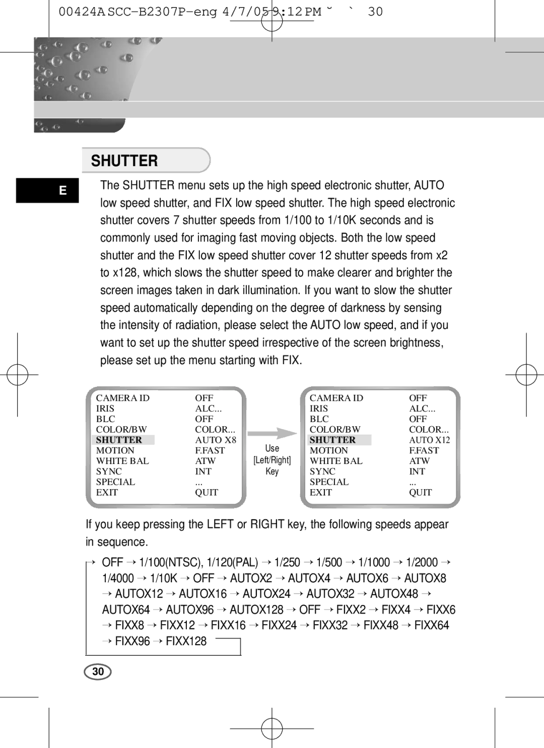 Samsung SCC-B2303(P), SCC-B2003P user manual Shutter 