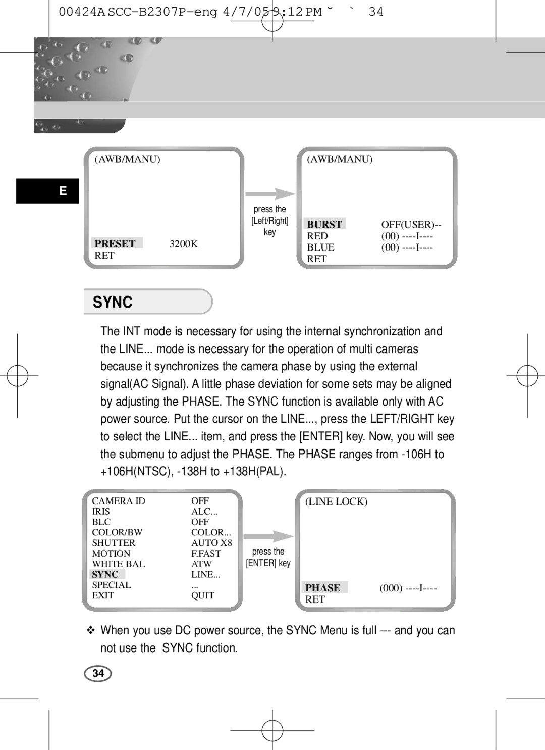 Samsung SCC-B2303(P), SCC-B2003P user manual Sync, Not use 