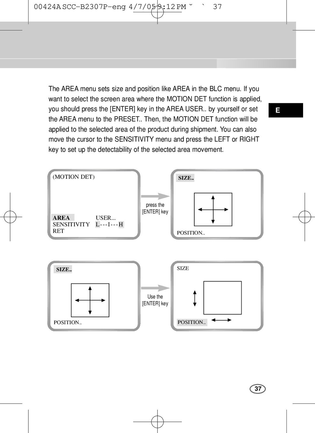 Samsung SCC-B2003P, SCC-B2303(P) user manual Motion DET 