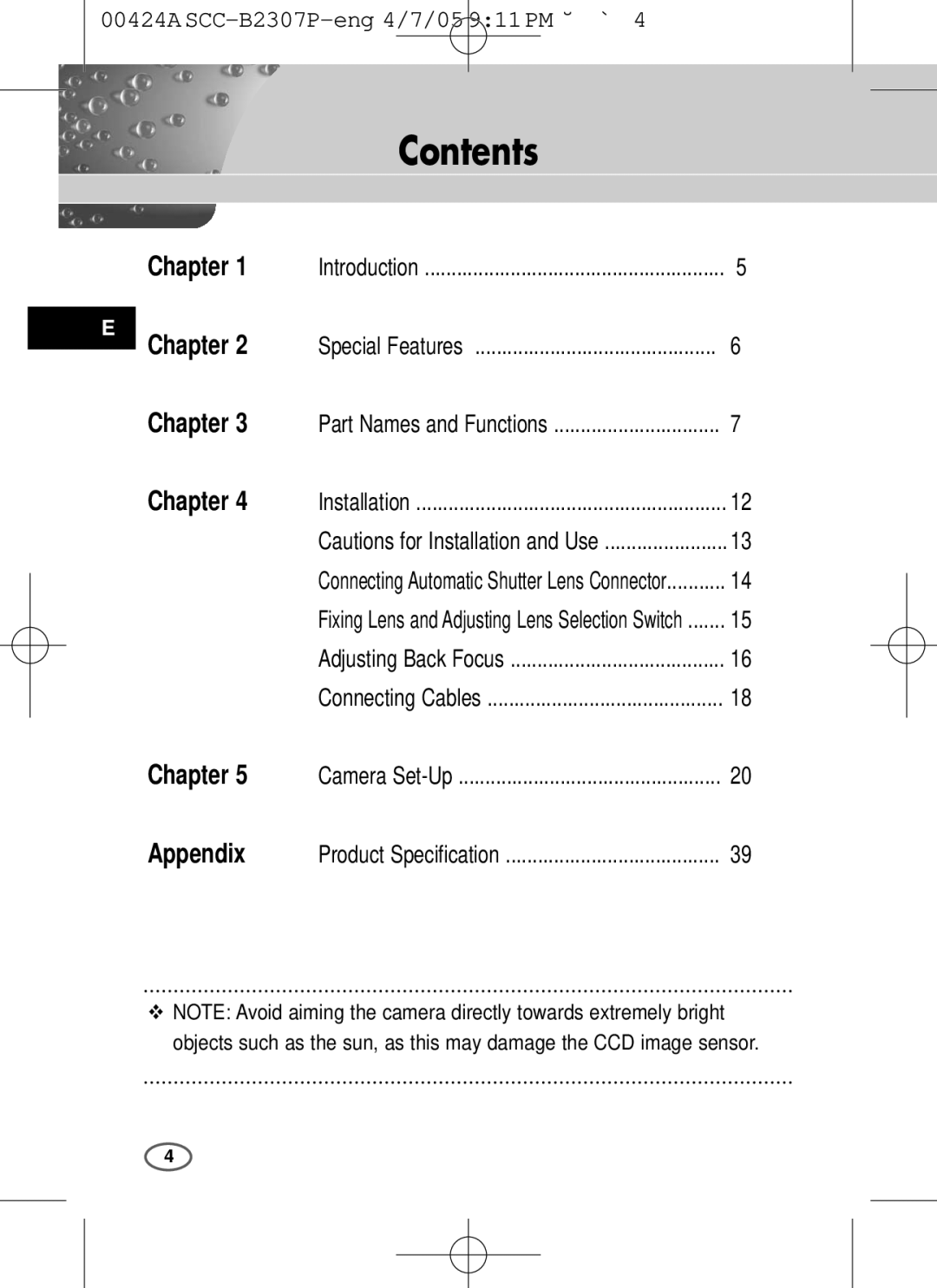 Samsung SCC-B2303(P), SCC-B2003P user manual Contents 