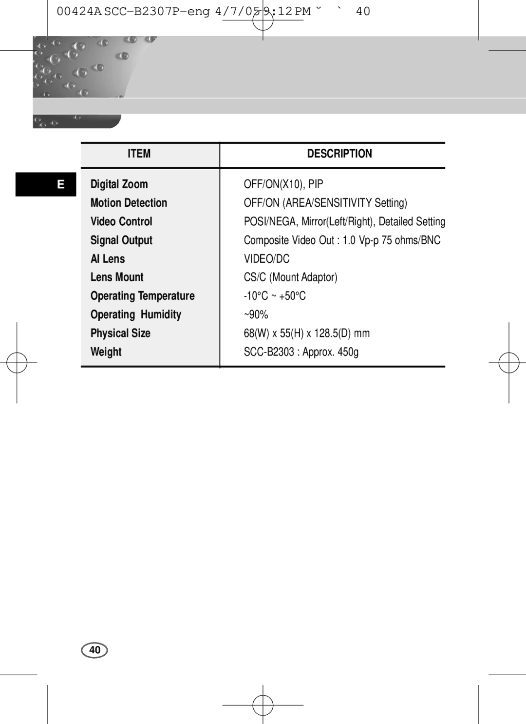 Samsung SCC-B2303(P), SCC-B2003P user manual OFF/ONX10, PIP, Video/Dc 