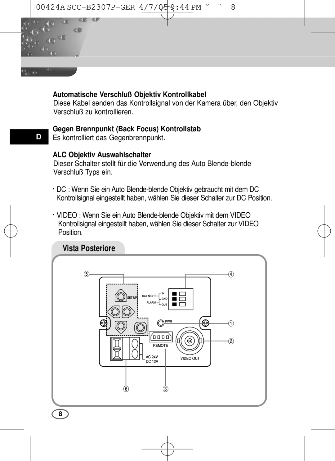 Samsung SCC-B2303(P), SCC-B2003P Automatische Verschluß Objektiv Kontrollkabel, Gegen Brennpunkt Back Focus Kontrollstab 