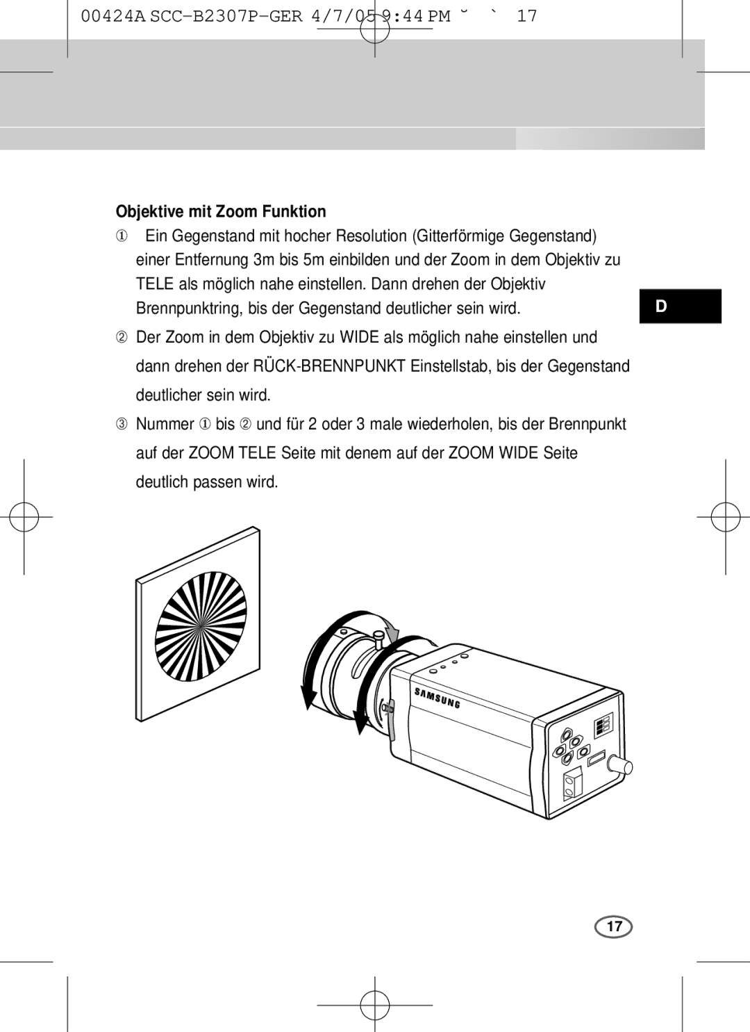 Samsung SCC-B2003P, SCC-B2303(P) user manual Objektive mit Zoom Funktion 