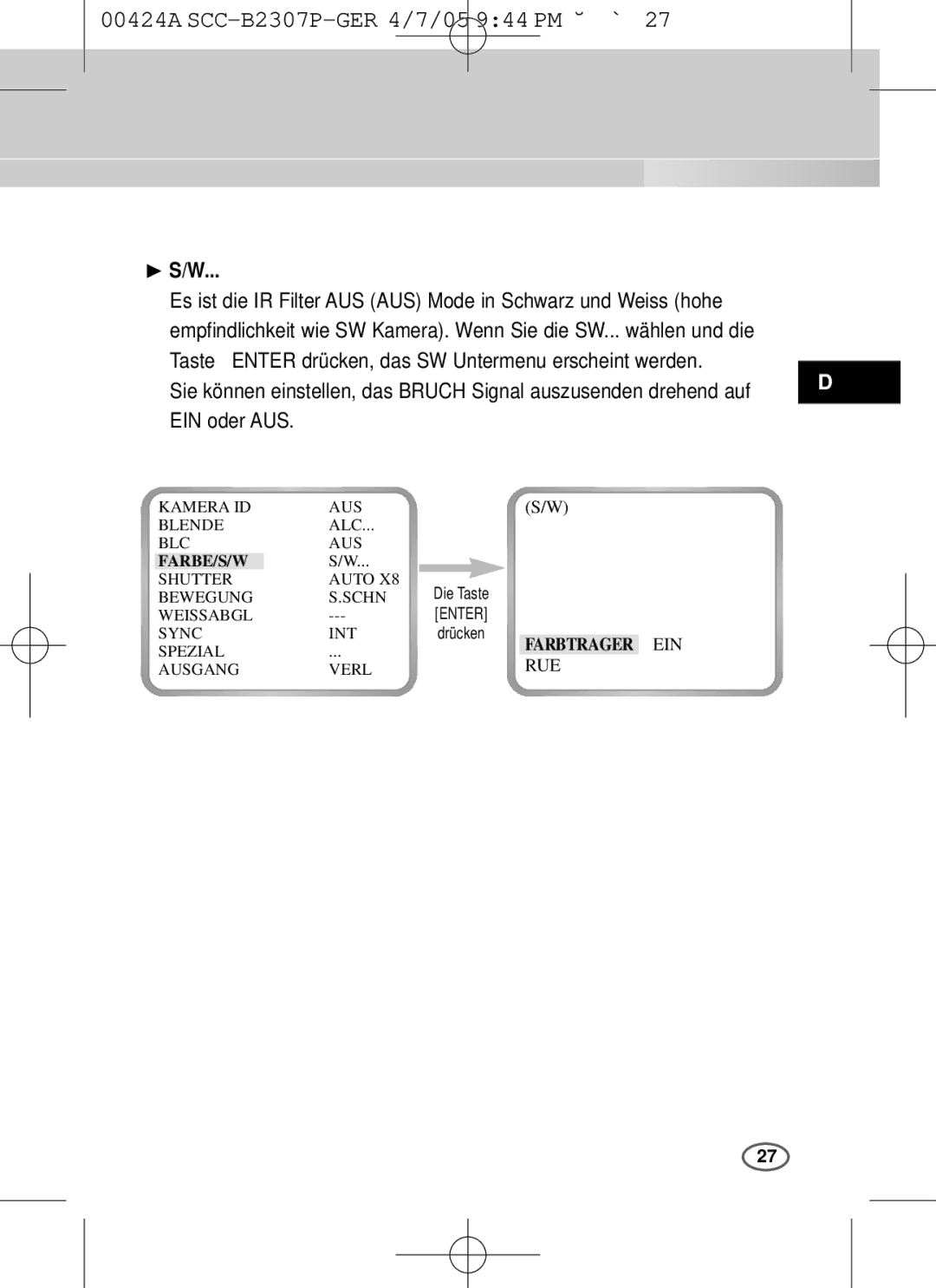 Samsung SCC-B2003P, SCC-B2303(P) user manual ❿ S/W, Farbtrager 