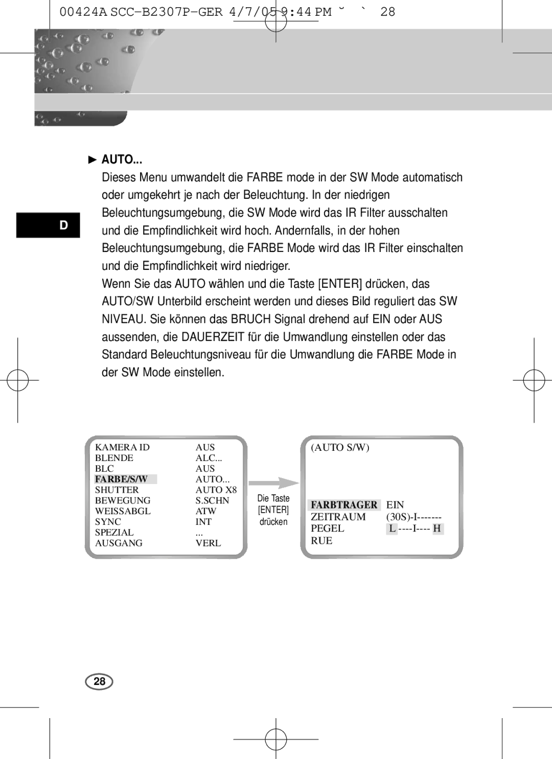 Samsung SCC-B2303(P), SCC-B2003P user manual Auto S/W 