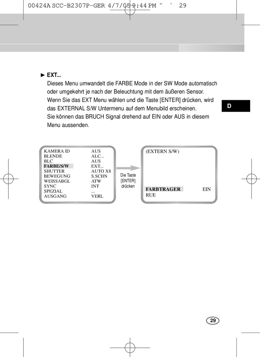 Samsung SCC-B2003P, SCC-B2303(P) user manual Farbtrager 