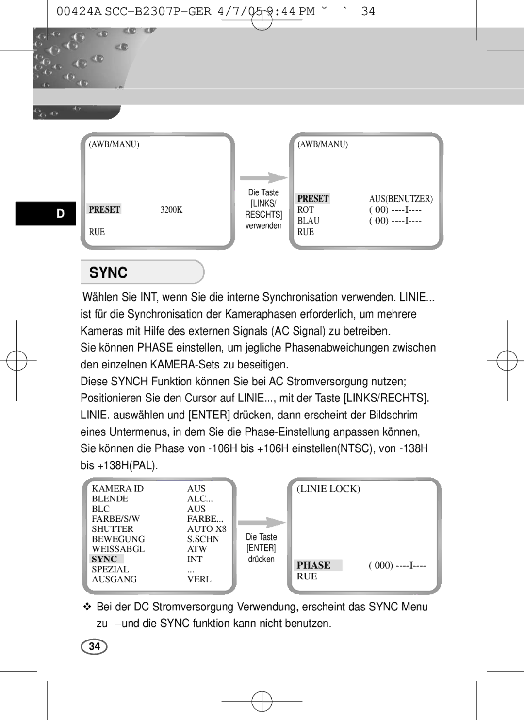 Samsung SCC-B2303(P), SCC-B2003P user manual Rechts 