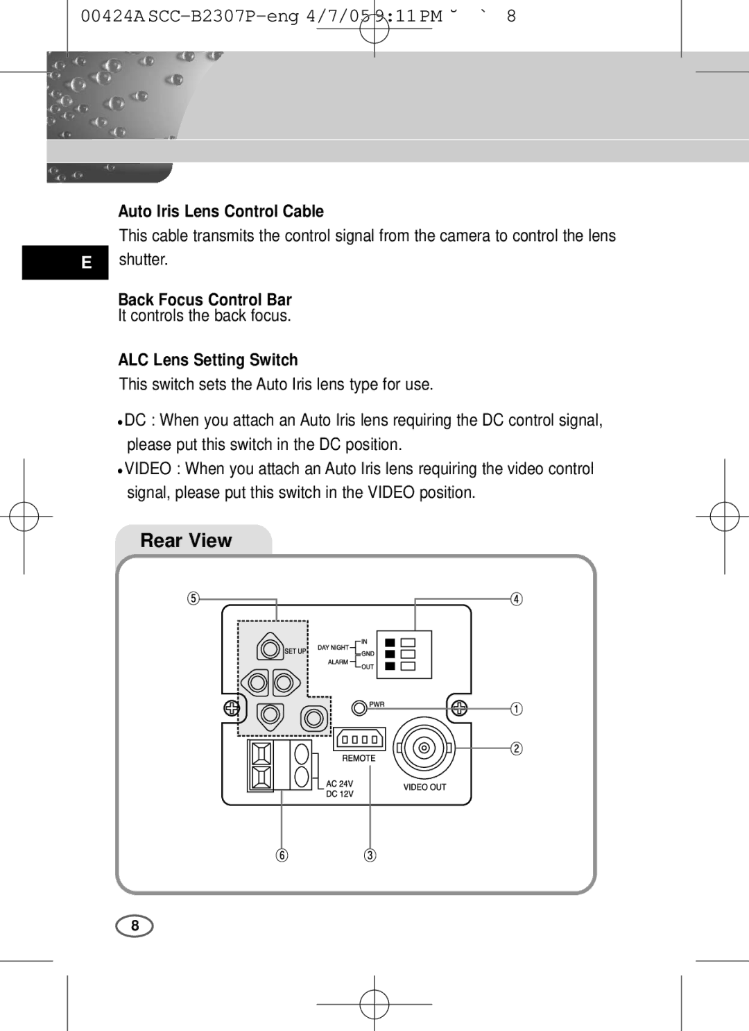 Samsung SCC-B2303(P), SCC-B2003P Auto Iris Lens Control Cable, Back Focus Control Bar, It controls the back focus 