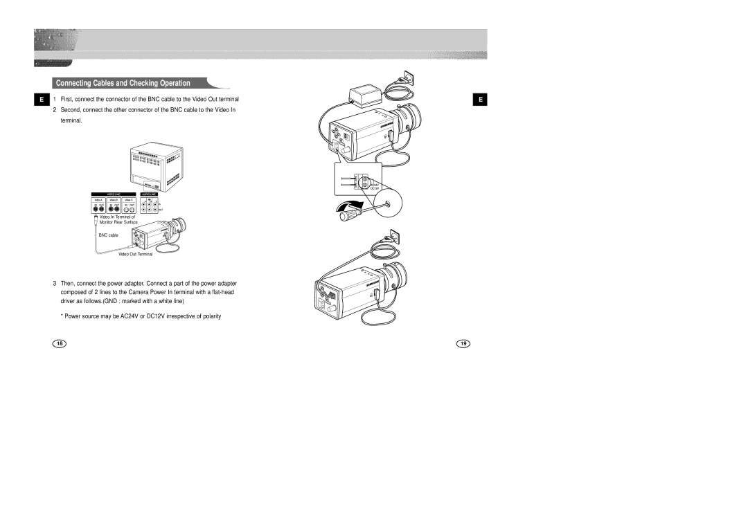 Samsung SCC-B2303P manual Connecting Cables and Checking Operation 