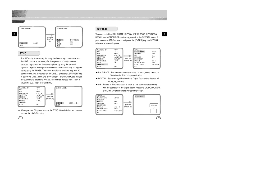 Samsung SCC-B2303P manual Sync, Special 