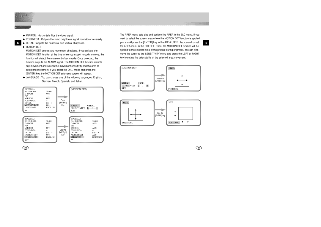 Samsung SCC-B2303P manual Area 