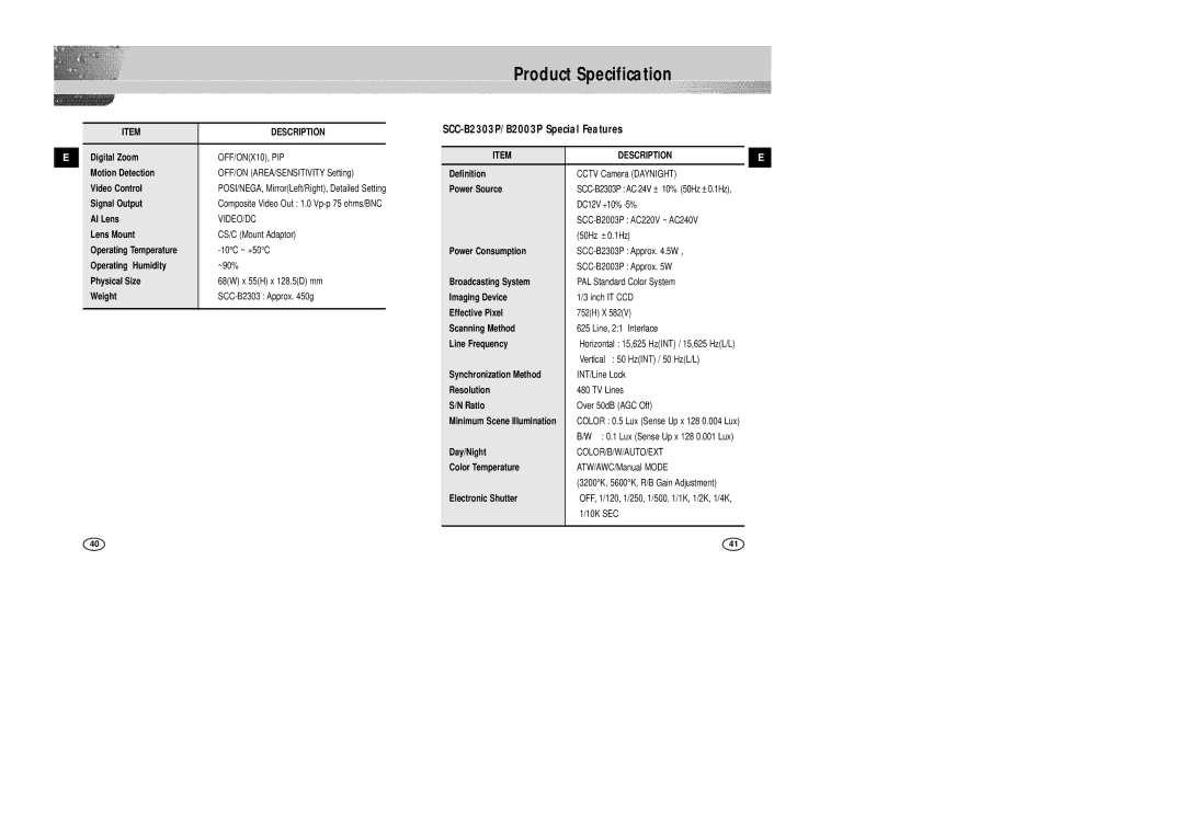 Samsung manual SCC-B2303P/B2003P Special Features 