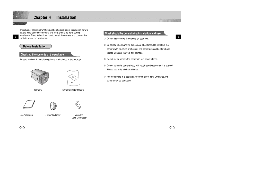 Samsung SCC-B2303P manual Before Installation 