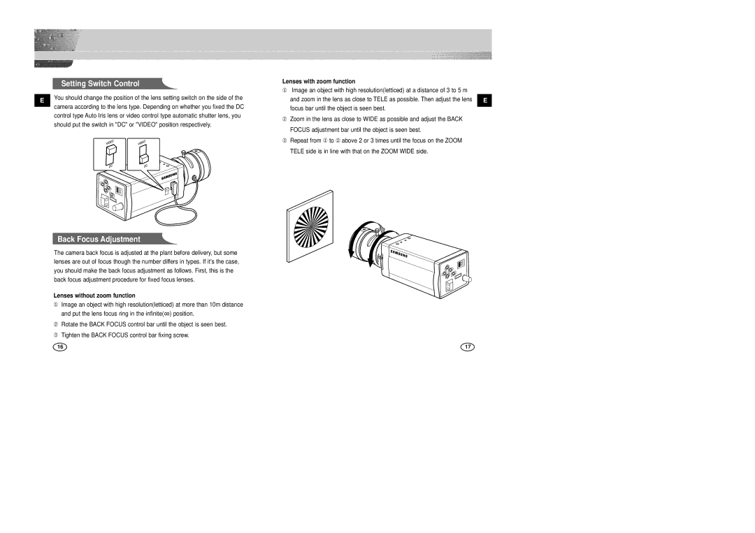 Samsung SCC-B2303P manual Lenses without zoom function, Lenses with zoom function 