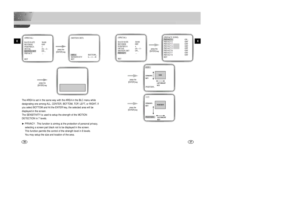 Samsung SCC-B2305N manual Size 