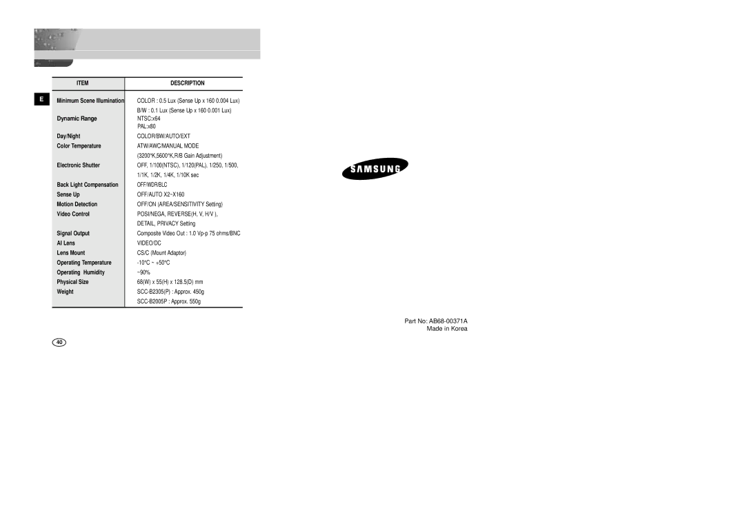 Samsung SCC-B2305N manual Dynamic Range 