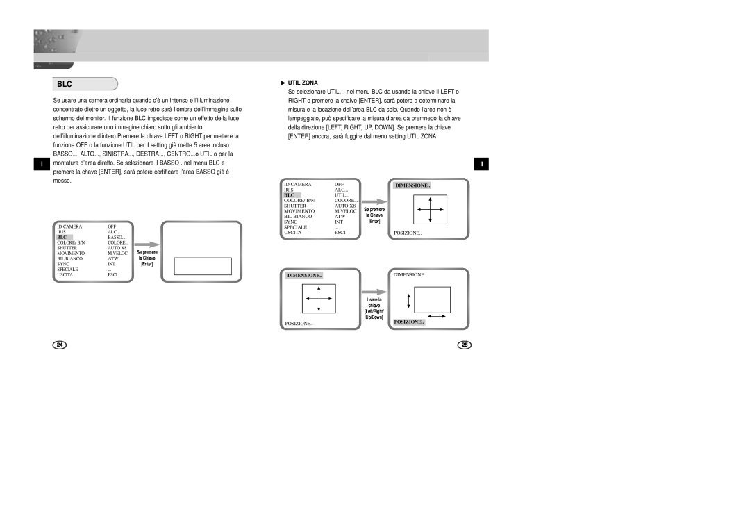 Samsung SCC-B2003P, SCC-B2307P, SCC-B2007P, SCC-B2303P manual ❿ UTIL ZONA, Dimensione 