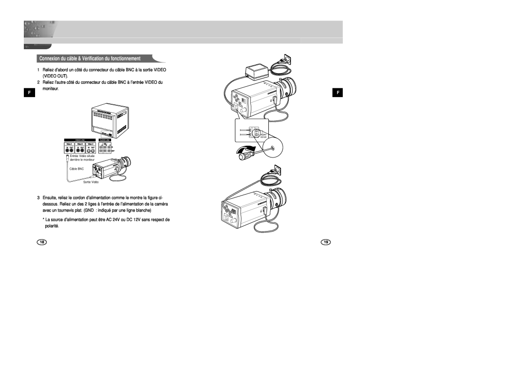 Samsung SCC-B2007P, SCC-B2307P, SCC-B2003P, SCC-B2303P manual Connexion du câble & Vérification du fonctionnement 