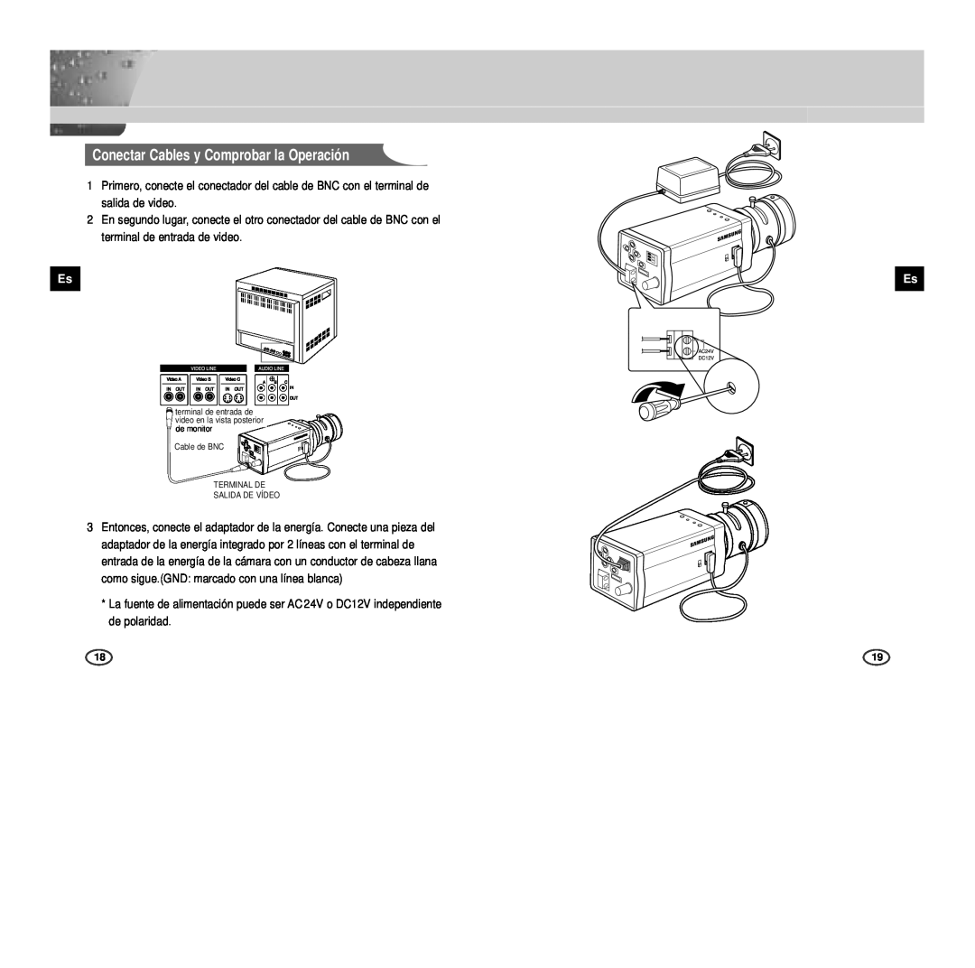 Samsung SCC-B2307P, SCC-B2003P, SCC-B2007P, SCC-B2303P manual Conectar Cables y Comprobar la Operación 