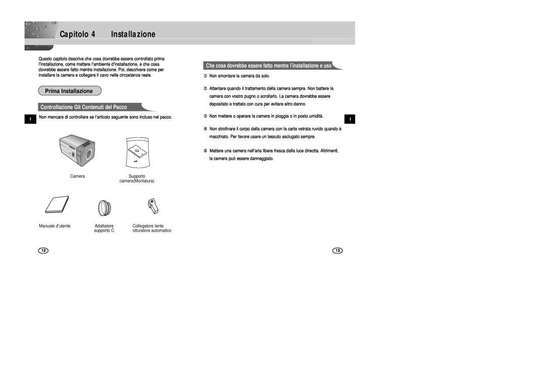 Samsung SCC-B2303P, SCC-B2307P, SCC-B2003P manual Capitolo, Prima Installazione, Controllazione Gli Contenuti del Pacco 