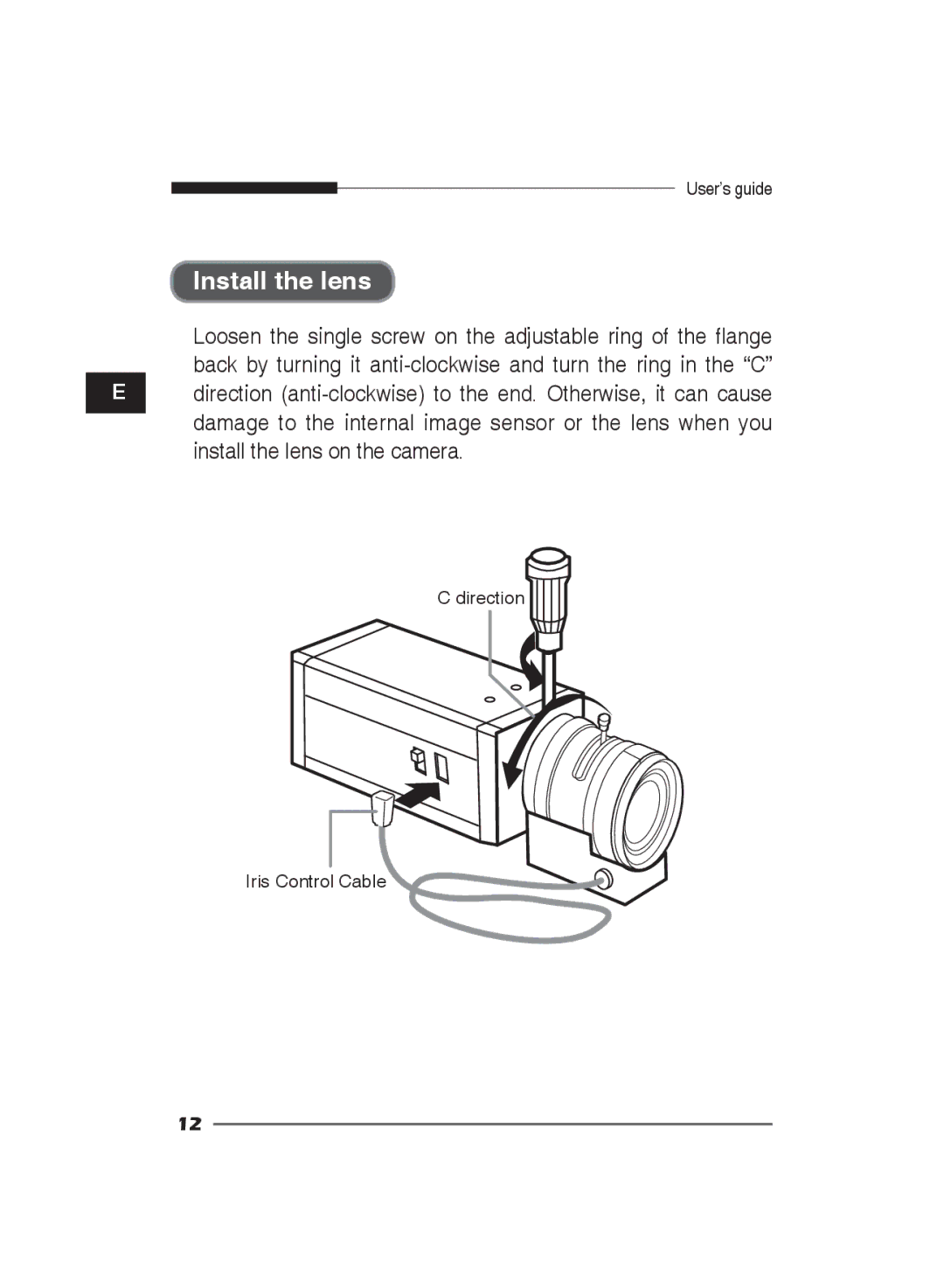 Samsung SCC-B2311N, SCC-B2311P/TRK, SCC-B2011P/TRK manual Install the lens 