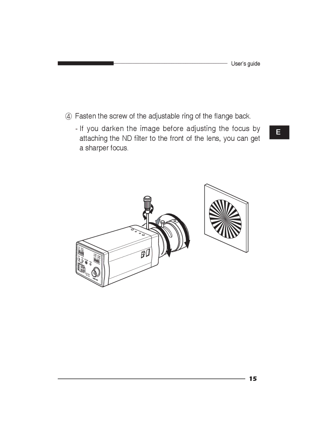 Samsung SCC-B2011P, SCC-B2311N, SCC-B2311P/TRK manual ④ Fasten the screw of the adjustable ring of the flange back 