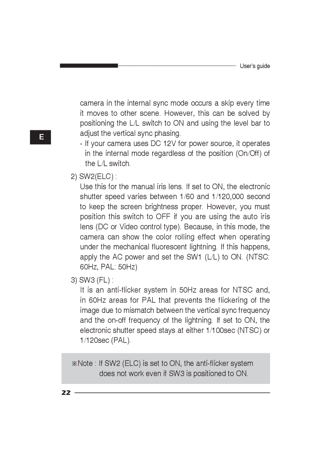 Samsung SCC-B2311N, SCC-B2311P/TRK, SCC-B2011P/TRK manual SW3 FL 