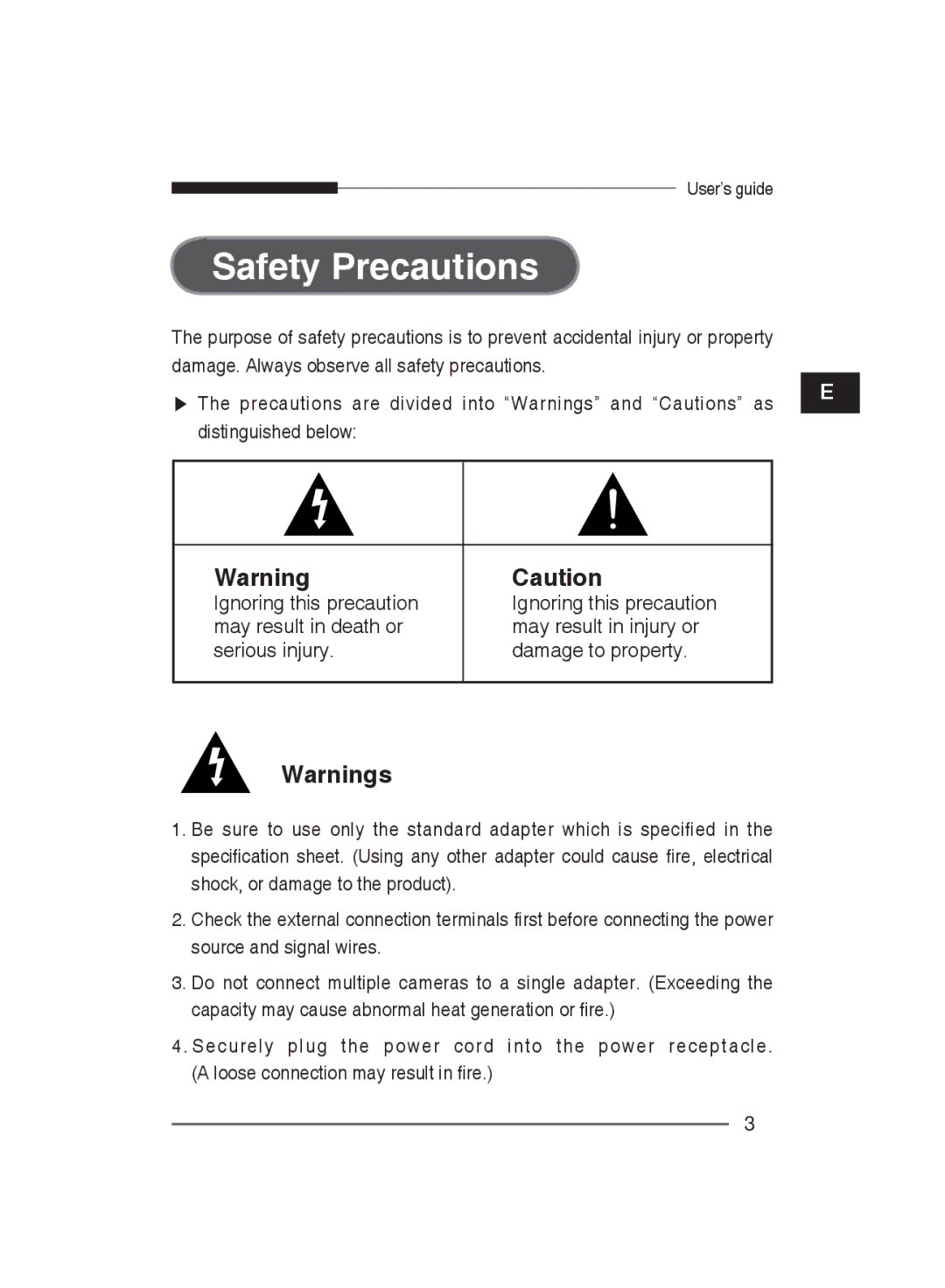 Samsung SCC-B2311P/TRK, SCC-B2311N, SCC-B2011P/TRK manual Safety Precautions 