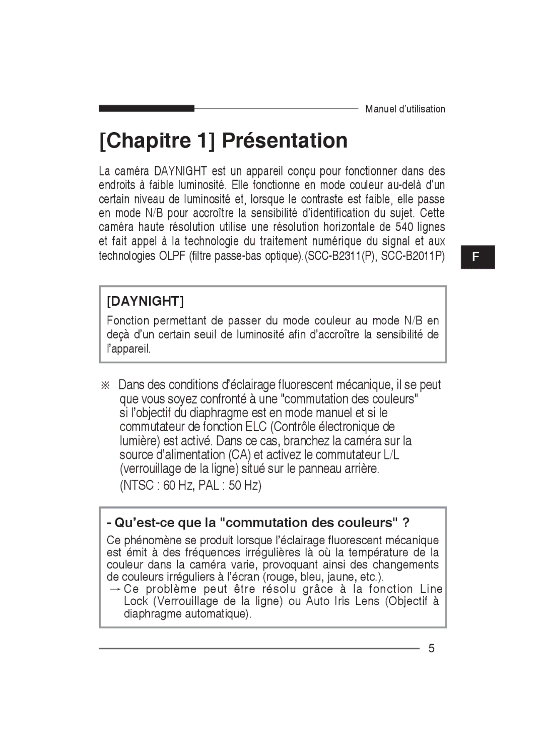 Samsung SCC-B2311N, SCC-B2311P, SCC-B2011P manual Chapitre 1 Présentation, Qu’est-ce que la commutation des couleurs ? 