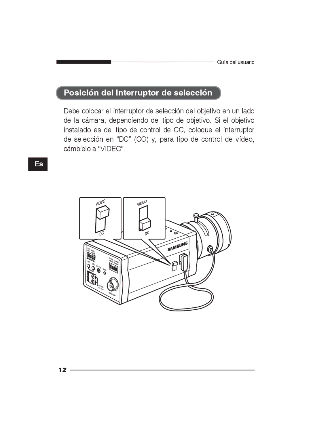 Samsung SCC-B2311N, SCC-B2311P/TRK, SCC-B2011P/TRK manual Posición del interruptor de selección 